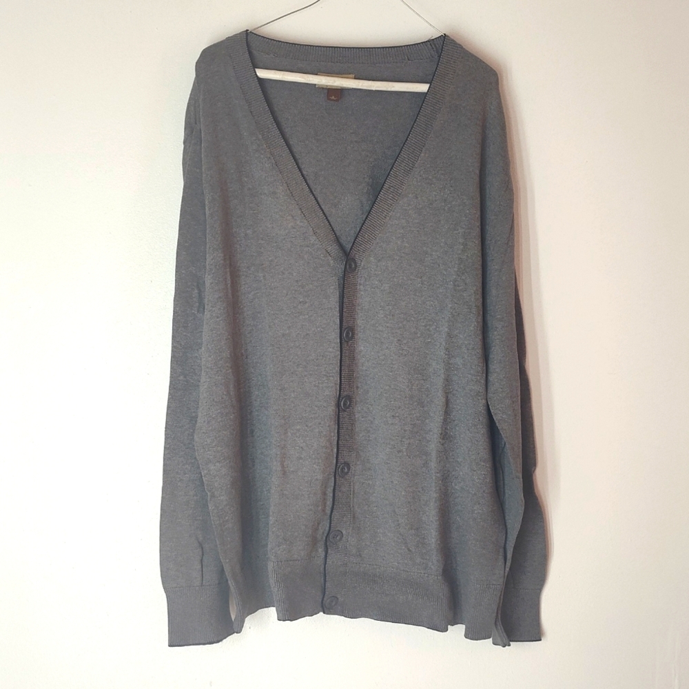 Sonoma Life and Style Mens L Knit Button Up Sweater V Neck Gray 100% Cotton